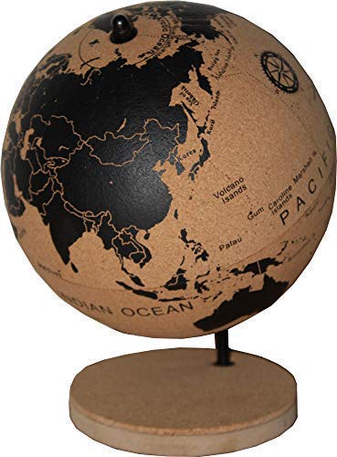 DRW Bola del Mundo - Globo terráqueo Corcho con chinchetas para marcar Paises o Viajes 21x18x18 cm