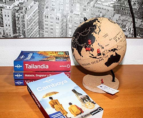 DRW Bola del Mundo - Globo terráqueo Corcho con chinchetas para marcar Paises o Viajes 21x18x18 cm