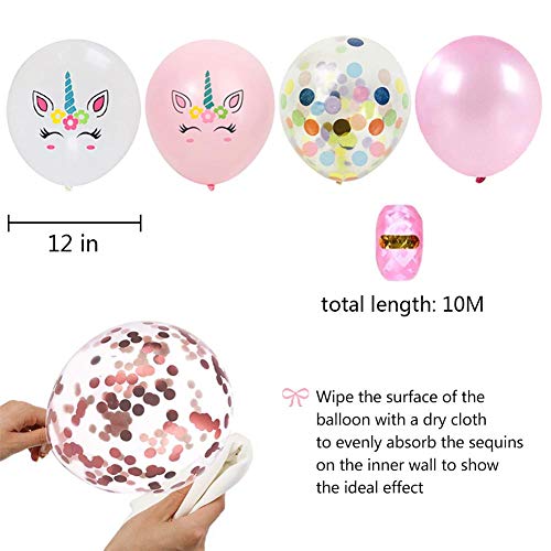 Dsaren 40 Pcs Globos Unicornio Colores Globos Confeti con 1 Cinta de Rizo Decoraciones Cumpleaños Boda Navidad Suministros para Fiestas