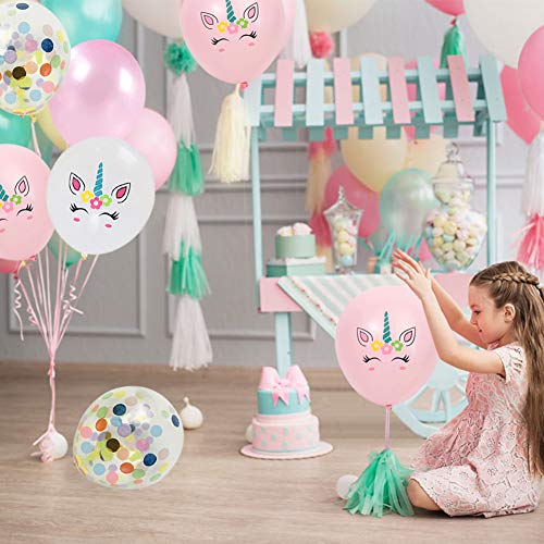 Dsaren 40 Pcs Globos Unicornio Colores Globos Confeti con 1 Cinta de Rizo Decoraciones Cumpleaños Boda Navidad Suministros para Fiestas