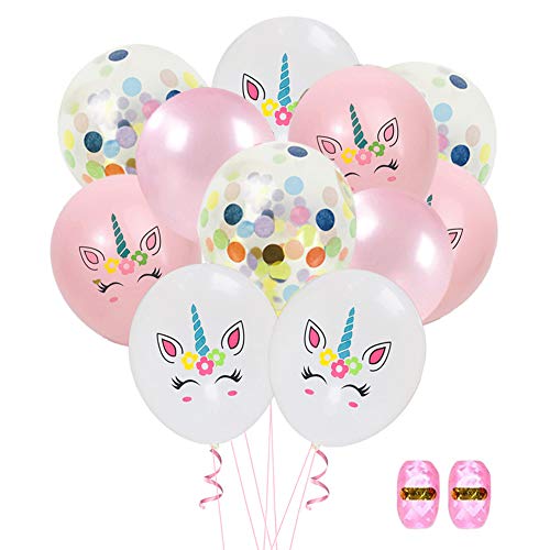 Dsaren 40 Pcs Globos Unicornio Colores Globos Confeti con 1 Cinta de Rizo Decoraciones Cumpleaños Boda Navidad Suministros para Fiestas