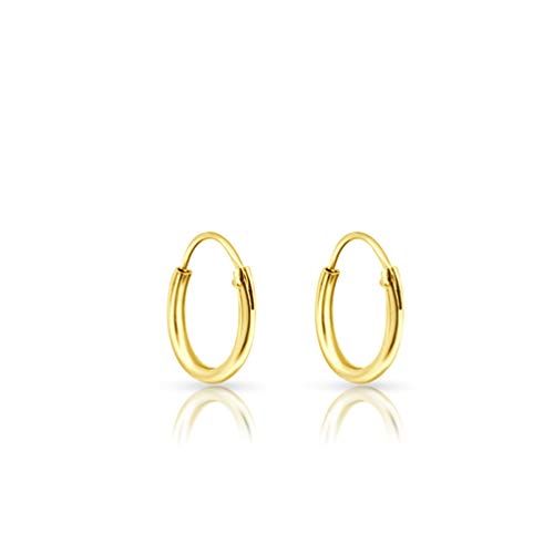 DTP Silver - Pendientes de Aro - Plata 925 - Plateada en Oro Amarillo 18 K - Espesor 1.2 mm, Diámetro 10 mm