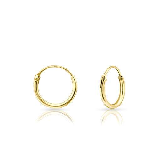 DTP Silver - Pendientes de Aro - Plata 925 - Plateada en Oro Amarillo 18 K - Espesor 1.2 mm, Diámetro 10 mm