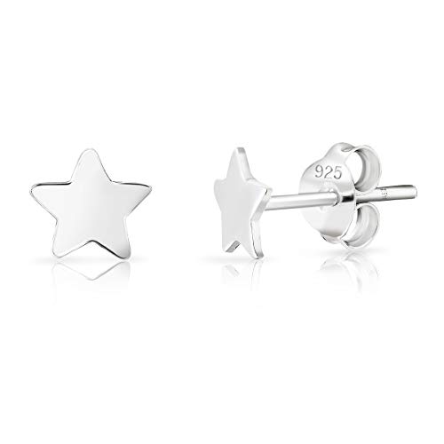 DTP Silver - Pendientes Semental de Plata de Ley 925 - Estrella - Diámetro 5 mm