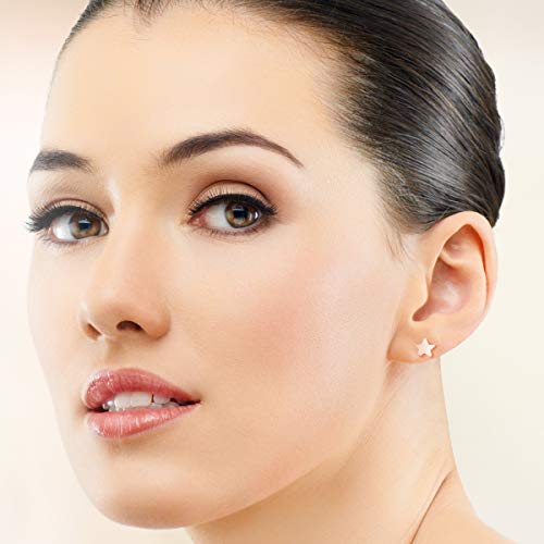 DTP Silver - Plata de Ley 925 Plateada en Oro Rosa 18 K - Pendientes de mujer pequeños con Estrella 5 mm