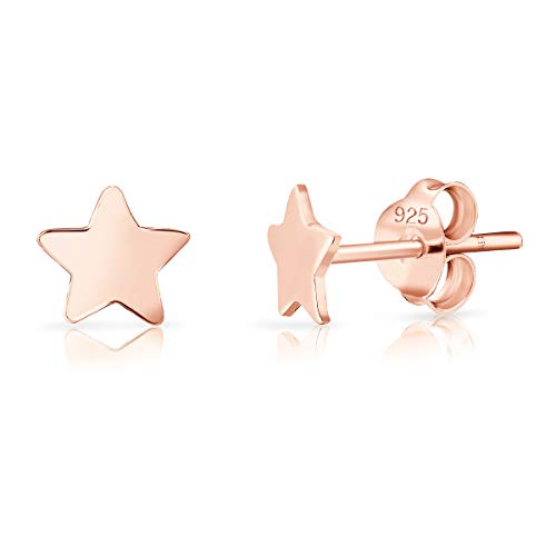DTP Silver - Plata de Ley 925 Plateada en Oro Rosa 18 K - Pendientes de mujer pequeños con Estrella 5 mm