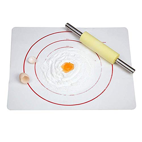 DUDDP Rolling Pin Balanceo de silicona con bicarbonato de Mat - pastelería, pasta, pasta de la pizza antiadherente de pastelería Fondant Set Mat Dough Roller for decoración de pasteles, masa de gallet