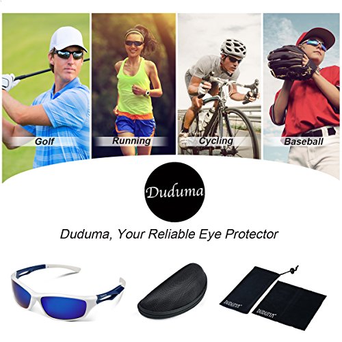 Duduma Gafas de Sol Deportivas Polarizadas Para Hombre Perfectas Para Esquiar Golf Correr Ciclismo TR90 Súper Liviana Para Hombre y Para Mujer (marco blanco con lente azul)