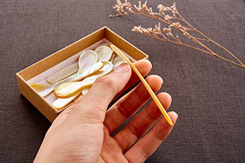 DUEBEL Juego de 6 Cucharas MOP Brillantes de Nácar de 9cm x 2.4cm para Caviar, Huevo y Helado (Negro) (Multi, 9cm x 2.4cm)