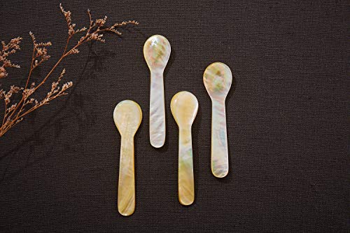 DUEBEL Juego de 6 Cucharas MOP Brillantes de Nácar de 9cm x 2.4cm para Caviar, Huevo y Helado (Negro) (Multi, 9cm x 2.4cm)