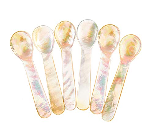 DUEBEL Juego de 6 Cucharas MOP Brillantes de Nácar de 9cm x 2.4cm para Caviar, Huevo y Helado (Negro) (Multi, 9cm x 2.4cm)