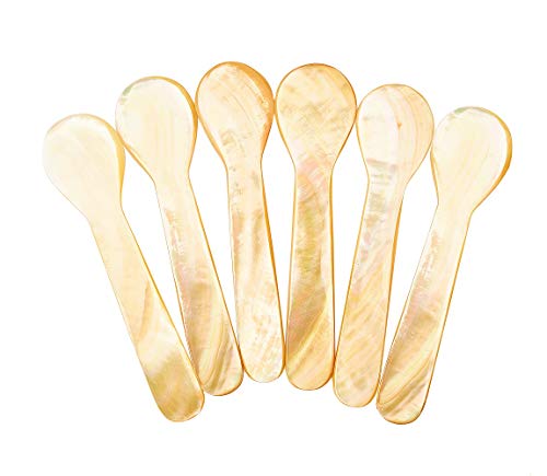 DUEBEL Juego de 6 Cucharas MOP Brillantes de Nácar de 9cm x 2.4cm para Caviar, Huevo y Helado (Negro) (Multi, 9cm x 2.4cm)