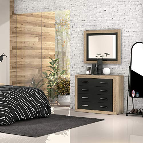 duehome HomeSouth - Comoda 4 cajones, chinfonier Dormitorio Modelo Lara, Color Cambria y Grafito, Medidas: 98 cm (Ancho) x 81,5 cm (Alto) x 39,6 cm (Fondo)
