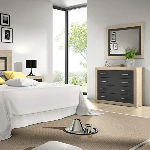duehome HomeSouth - Comoda 4 cajones, chinfonier Dormitorio Modelo Lara, Color Cambria y Grafito, Medidas: 98 cm (Ancho) x 81,5 cm (Alto) x 39,6 cm (Fondo)