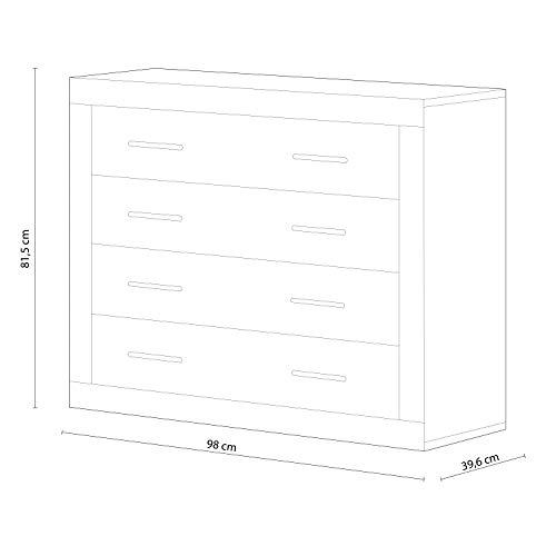 duehome HomeSouth - Comoda 4 cajones, chinfonier Dormitorio Modelo Lara, Color Cambria y Grafito, Medidas: 98 cm (Ancho) x 81,5 cm (Alto) x 39,6 cm (Fondo)