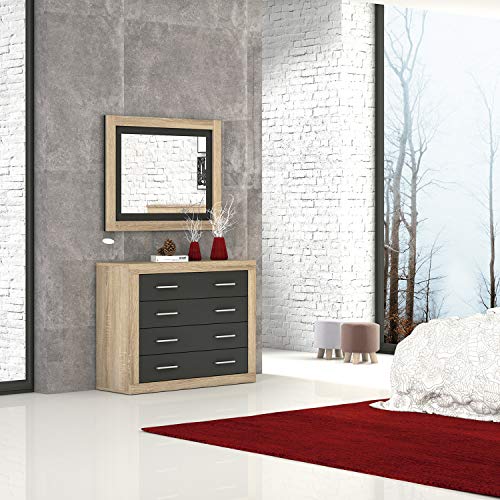 duehome HomeSouth - Espejo de Pared, Mural con Luna Modelo Lara, Acabado en Color Cambria y Grafito, Medidas: 90 cm (Alto) x 75 cm (Ancho) x 3,5 cm (Fondo)