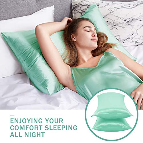 Duerer Fundas de Almohada satén Sedoso estándar para 2 Piezas, con Cierre de sobre, Muy Liso Suave de 100% Microfibra, Belleza Facial, Cuidado de la Cara, hipoalergénico - 50x76cm, Azul Acido