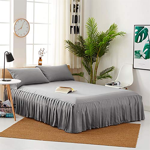 DUJUN Falda de Cama de Color Liso Funda de Cama Individual, Juego de Cama de Lijado Cama Doble Individual, Funda de colchón Gris 180 * 220 cm + 40 cm