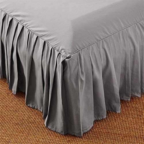 DUJUN Falda de Cama de Color Liso Funda de Cama Individual, Juego de Cama de Lijado Cama Doble Individual, Funda de colchón Gris 180 * 220 cm + 40 cm