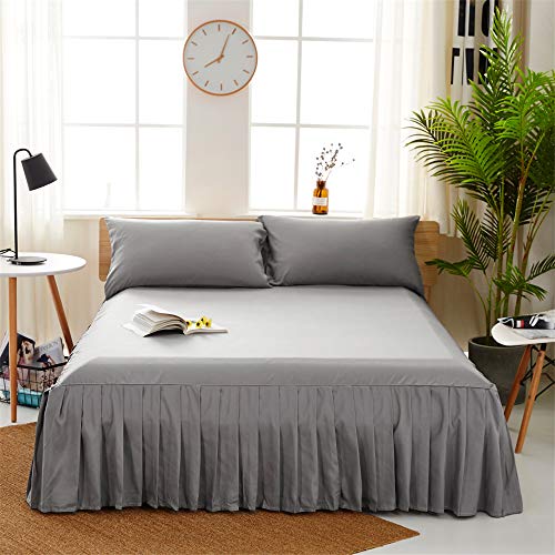 DUJUN Falda de Cama de Color Liso Funda de Cama Individual, Juego de Cama de Lijado Cama Doble Individual, Funda de colchón Gris 180 * 220 cm + 40 cm