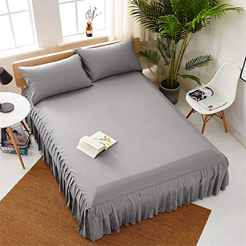 DUJUN Falda de Cama de Color Liso Funda de Cama Individual, Juego de Cama de Lijado Cama Doble Individual, Funda de colchón Gris 180 * 220 cm + 40 cm