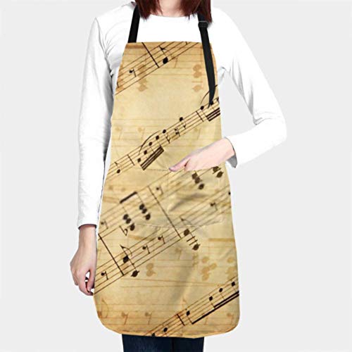 DUKAI Delantal Unisex, Resistente al Agua, Duradero, Ajustable, con Fondo Musical Grunge, Notas de Autor, Delantales de Cocina, Delantal de Barbacoa para Lavar Platos, Barbacoa, Restaurante, jardín