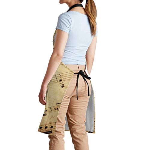 DUKAI Delantal Unisex, Resistente al Agua, Duradero, Ajustable, con Fondo Musical Grunge, Notas de Autor, Delantales de Cocina, Delantal de Barbacoa para Lavar Platos, Barbacoa, Restaurante, jardín