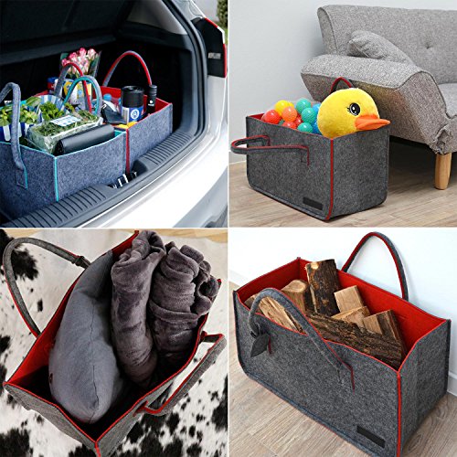 DuneDesign Bolsa de Fieltro sintético 50x25x25cm para leña Compra 25kg Gris Rojo