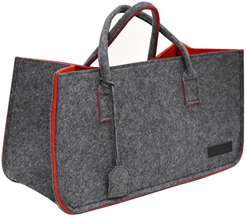 DuneDesign Bolsa de Fieltro sintético 50x25x25cm para leña Compra 25kg Gris Rojo