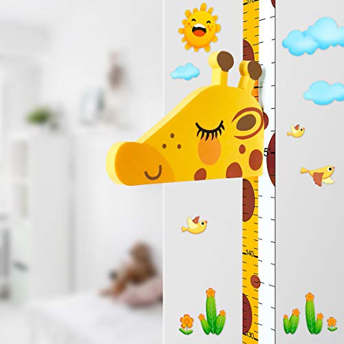 DUOUPA Gráfico de crecimiento Jirafa 3D, Regla de Altura Medidor de altura de quita y pon para niños, Pegatinas de pared Movibles para Escribible Material EVA, Vinilos para dormitorio infantil
