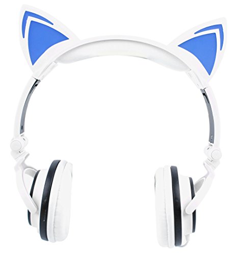 DURAGADGET Auriculares Plegables estéreo con diseño de Orejas de Gato en Color Blanco para Smartphone Nubia Red Magic 3, Doogee Y8, Elephone A6 Mini