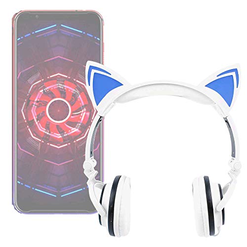 DURAGADGET Auriculares Plegables estéreo con diseño de Orejas de Gato en Color Blanco para Smartphone Nubia Red Magic 3, Doogee Y8, Elephone A6 Mini