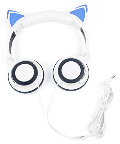 DURAGADGET Auriculares Plegables estéreo con diseño de Orejas de Gato en Color Blanco para Smartphone Nubia Red Magic 3, Doogee Y8, Elephone A6 Mini