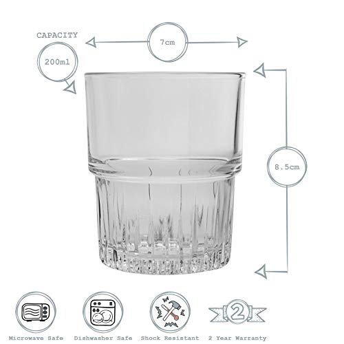 Duralex Empilable - Juego de Vasos Bajos para Agua o Zumo - Apilables - 200 ml - Pack de 12
