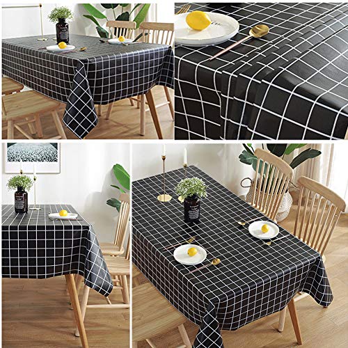 Durtail Mantel Antimanchas, Mantel de PVC impermeable,Mantel Mesa Rectangular,Para Mesa de Comedor, Resistente al Aceite, Al agua, a las Manchas, al Moho y al Agua (145 x 220 cm), Color Negro