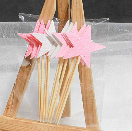 Dusenly 100 piezas Mini Twinkle Corazón Cupcake Toppers Estrellas Cupcake Toppers Glitter Cake Snack Decoraciones para Fiesta de Cumpleaños Boda Baby Shower Accesorios (Multicolor) Listo para usar
