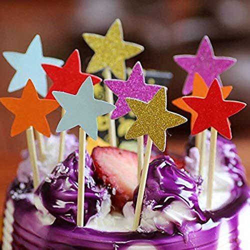 Dusenly 100 piezas Mini Twinkle Corazón Cupcake Toppers Estrellas Cupcake Toppers Glitter Cake Snack Decoraciones para Fiesta de Cumpleaños Boda Baby Shower Accesorios (Multicolor) Listo para usar