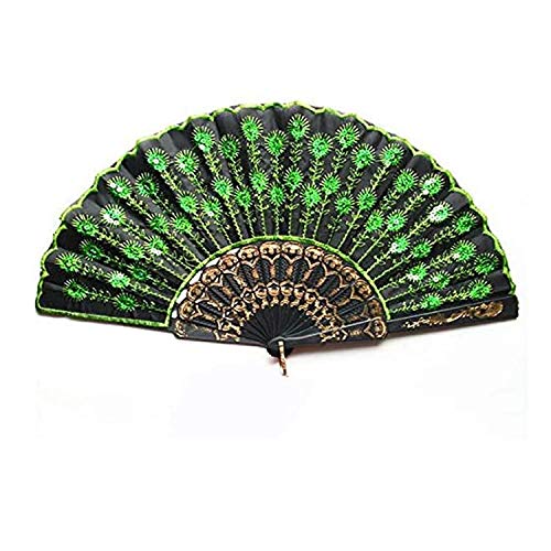 Dusenly - Abanico de mano con diseño de flores de pavo real (2 unidades)