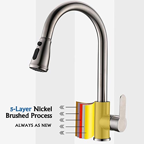 DUTRIX Grifo de Fregadero Extensible Acero Inox, 2 Modos de Chorro Grifo Cocina Extraíble con Botón de Pausa, Acero Cepillado