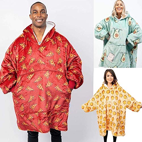 DXQDXQ Sudadera con Capucha de Gran Tamaño Pizza Pan Aguacate Imprimir Manta Sherpa con Bolsillo Grande Acogedora con Capucha for Todos Manta de TV for Hombres Mujeres Talla única (Color : Green)