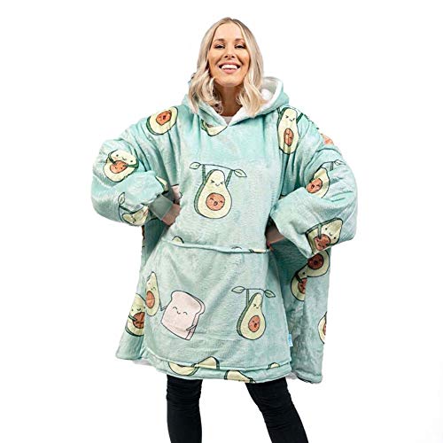 DXQDXQ Sudadera con Capucha de Gran Tamaño Pizza Pan Aguacate Imprimir Manta Sherpa con Bolsillo Grande Acogedora con Capucha for Todos Manta de TV for Hombres Mujeres Talla única (Color : Green)