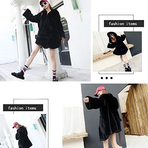 DXQDXQ Sudadera con Capucha for Mujeres Lana Artificial Sherpa de Gran Tamaño con Cremallera Manta de TV Supersuave Cálida Cómoda con Capucha Talla única (Color : Black)