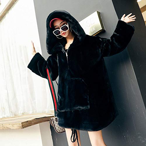 DXQDXQ Sudadera con Capucha for Mujeres Lana Artificial Sherpa de Gran Tamaño con Cremallera Manta de TV Supersuave Cálida Cómoda con Capucha Talla única (Color : Black)