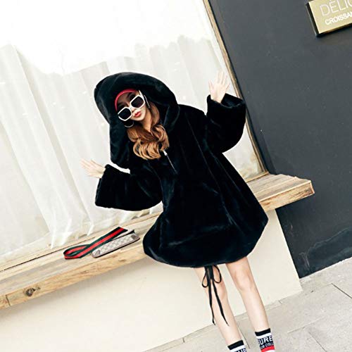 DXQDXQ Sudadera con Capucha for Mujeres Lana Artificial Sherpa de Gran Tamaño con Cremallera Manta de TV Supersuave Cálida Cómoda con Capucha Talla única (Color : Black)