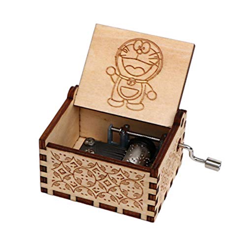 DXR Caja de Madera Tallada Antigua Caja de música con manivela Tema Caixa De Musica Un Regalo de cumpleaños Ataúd de Fiesta Anonimato Decoración, Doraemon