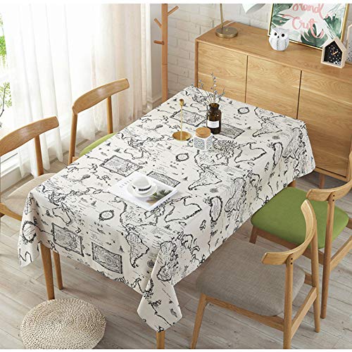 DXSX Manteles Mapa del Mundo Mesa Rectangular Antimanchas con la Tela de algodón de Lino Cubierta de la Tabla Conveniente para la decoración casera de la Tabla del café de la Boda de la Cocina