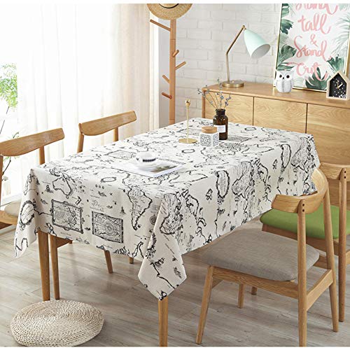 DXSX Manteles Mapa del Mundo Mesa Rectangular Antimanchas con la Tela de algodón de Lino Cubierta de la Tabla Conveniente para la decoración casera de la Tabla del café de la Boda de la Cocina