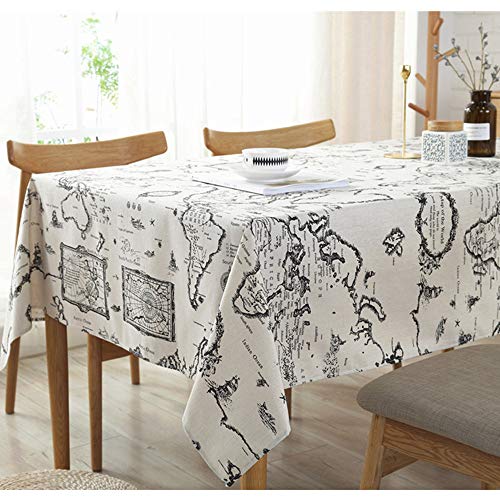 DXSX Manteles Mapa del Mundo Mesa Rectangular Antimanchas con la Tela de algodón de Lino Cubierta de la Tabla Conveniente para la decoración casera de la Tabla del café de la Boda de la Cocina