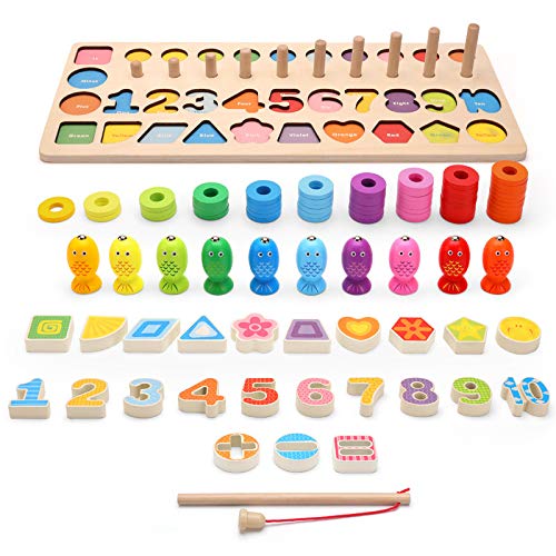 DY_Jin Tablero de Juego de matemáticas de Madera con Juego de Pesca magnética, acertijos numéricos, Juego de conteo de clasificador de Formas, Aprendizaje Educativo Preescolar de matemáticas