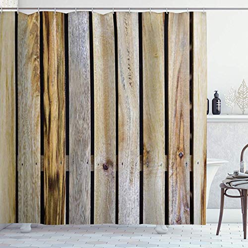 DYCBNESS Cortina de Ducha,Madera rústica Vintage Cerca del país Áspero Casa Rural Cabaña Pueblo Madre Tierra Naturaleza,Material Resistente al Agua Durable Cortina de Baño Impermeable,180 x 180 cm